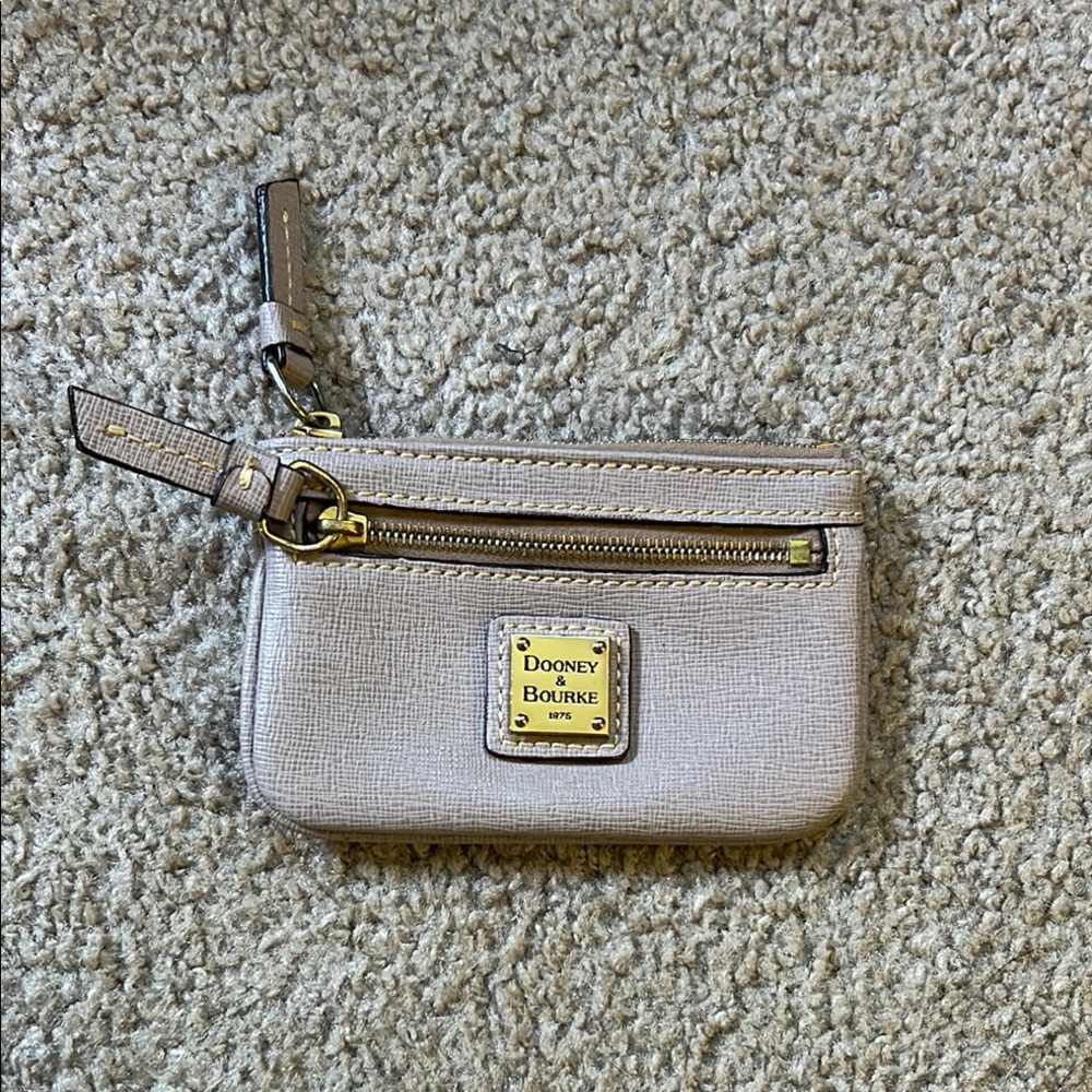Dooney & Bourke Saffiano Leather Coin Case in Taupe Gray